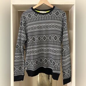 River Island Men’s Black and White Patterned Sweater sz M